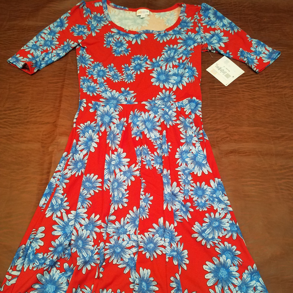 Red Dress with Blue Flowers-NEW